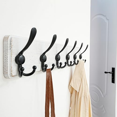 Dseap Coat Rack Wall Mounted - 24" Long 6 Tri Hooks, Heavy Duty Wooden Wall Coat Hanger Coat Hook for Clothes Hat Jacket Clothing, White and Black, Pack of 2 - Image 5
