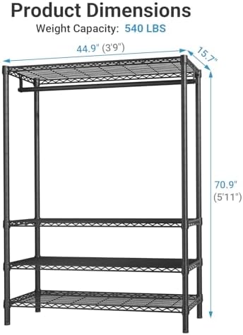 VIPEK V1 Plus 4-Tier Clothes Rack with Shelves, Adjustable, Black - Image 5