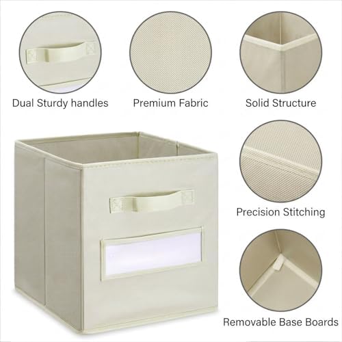 Storage Bins,13 Inch Cube Storage Bin with Labels,6pcs,Beige - Image 2