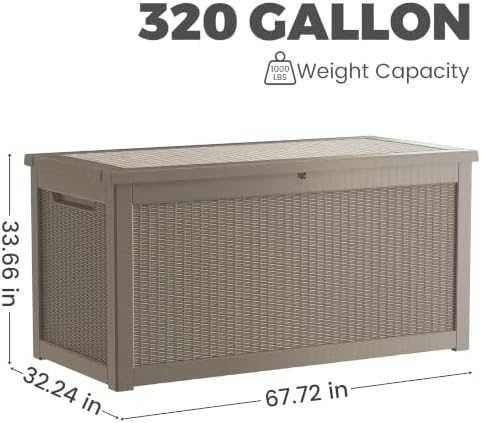 320 Gallon Outdoor Storage Box, Waterproof Resin Deck Box with Lockable Lid Large Storage Bin for Patio Furniture Cushion, Garden Tools, Pool Accessories UV-Resistant Outside Delivery, Gray - Image 4