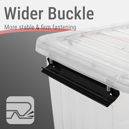 Cetomo Plastic Storage Bins, Lidded Storage Box with Wheels for Home Office Dorm, Wheeled, Stackable, Clear, 40Quart-6 Pack - Image 2