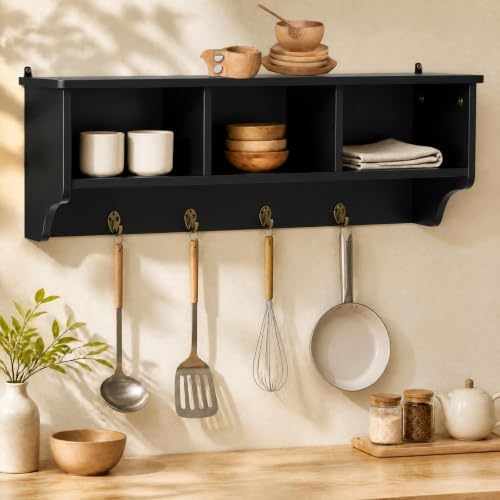 GIANTEX Coat Rack with Hooks Wall Mount, Wall Cubby Organizer with 4 Hooks - Image 7
