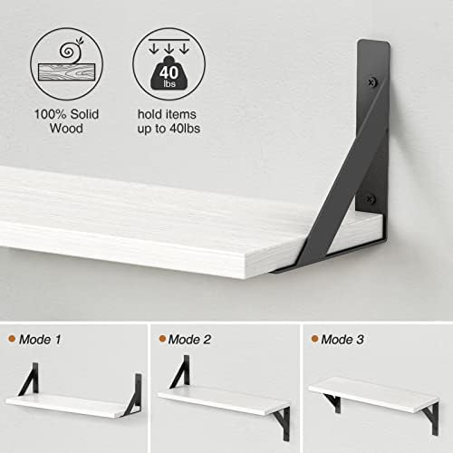 White Floating Shelves 24 inches Long Set of 3, 24 x 8 Inch Bathroom Wall Shelves Over Toilet for Towels, Modern Wood Mounted Storage Shelf for Bedroom Living Laundry Room Kitchen Office Closet - Image 7