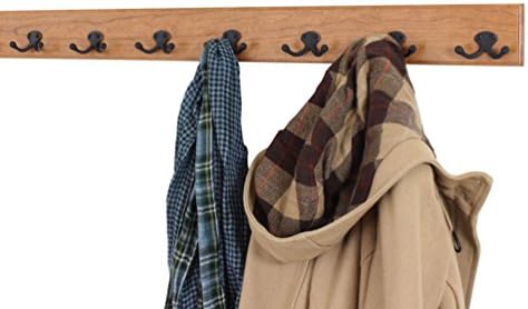 Solid Cherry Wall Mounted Coat Rack - Oil Rubbed Bronze Double Style Coat Hooks - Made in the USA (Cherry, 36" x 3.5 with 7 Hooks) - Image 2