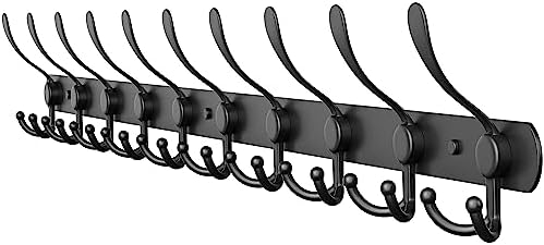 Coat Rack Wall Mount with 10 Tri Hooks – 32 Inch Stainless Steel Coat Hook Rack, Heavy Duty Wall Mounted Organizer for Coats, Hats, Towels, Robes, Bags, Scarves, Entryway, Bathroom - Black by SAYONEYES