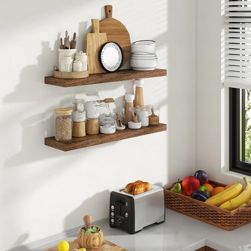 Acovy 30 Inch Floating Shelves, 8 Inch Deep Floating Shelves for Wall, Hanging Shelf with Invisible Brackets, Deep Shelves for Bathroom, Bedroom, Living Room, Brown, Set of 2 - Image 2
