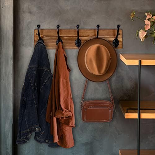 WEBI Rustic Coat Rack Wall Mount,5 Cast Iron Coat Hooks Wall Mounted,Heavy Duty Wall Coat Hanger Hooks for Hanging Coats,Clothes,Brown,2 Packs - Image 2