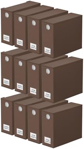 SpaceAid 12 Pack Bed Sheet Organizers and Storage, Foldable Sheet Organizer for Linen Closet, Sheets Set Folder Keeper with Window XL (Queen & King Size) Bedding Container (Brown, 12 Pack) by SpaceAid