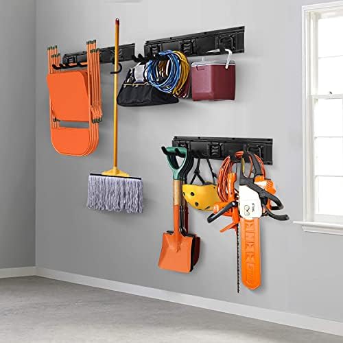 Garden Tool Rack Set, Garage Wall Organization Hanger with 3 Mop Holder and 6 Multi-Purpose Hooks, Garden Yard Shovels Rakes for String Hedge Trimmer Brooms Hoses Folding Chairs ladders, and More - Image 4