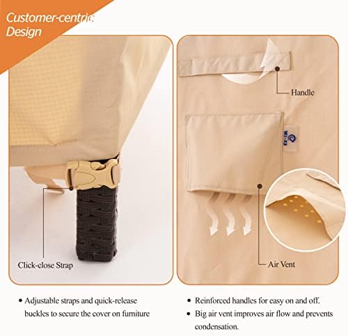 WJ-X3 XL Round Patio Furniture Cover Waterproof, 110" D x 31" H, Beige - Image 4