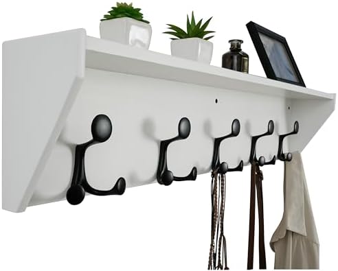 WEBI Wall Shelf with Hooks Underneath,35" Long Wall Mounted Coat Rack with Shelf,Entryway Coat Rack with 5 Triple Hooks for Hanging Coats,Jacket,Hallway,Bedroom,Mudroom,White by WEBI