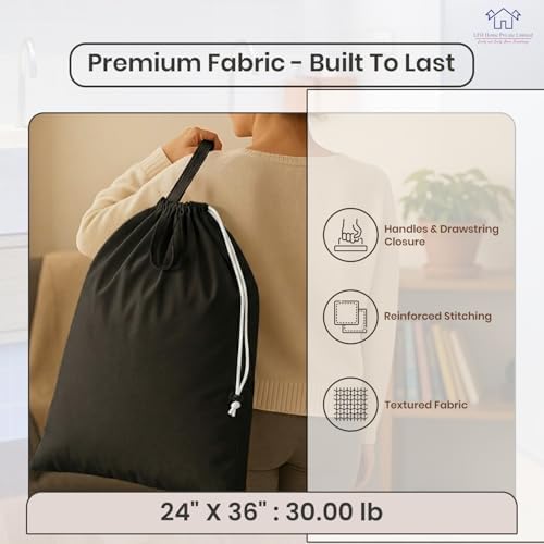 LFH Home Large Premium Cotton Rich Canvas Laundry Bag with Drawstring and Handles Heavy Duty, Multi-Use, and Washable for Home, Travel, College or Storage 24x36 (Pack of 6)-Black - Image 5