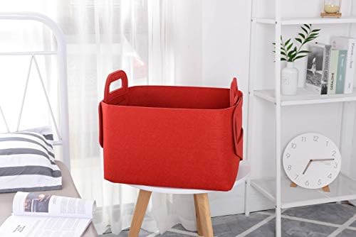 Minoisome Storage Basket Felt Storage Bin Collapsible& Convenient Box Organizer with Carry Handles for Office Bedroom Closet Babies Nursery Toys Laundry (Red, 19.9inch（L）×13.6inch（W）×12.6inch（H）) - Image 3