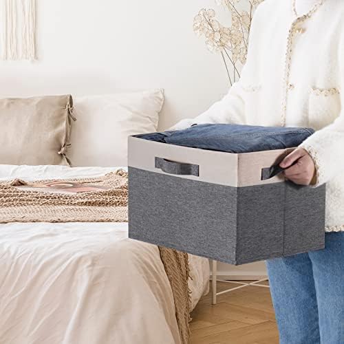 GhvyenntteS Large Fabric Storage Bins for Shelves with 3 Handles, 15x11x9.6in Closet Storage Bins, Sturdy Foldable Storage Baskets for Shelves Closet Bedroom Living Room Office (Beige, Set of 6) - Image 5