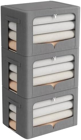 FHSQX 3 Pack Clothes Storage Bins with Metal Frame by FHSQX