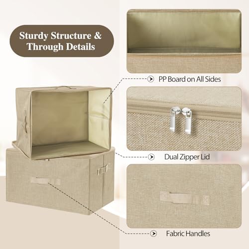 ANMINY Fabric Storage Bins with Zipper Lids, 15"x10"x6", Beige, 3 PCS - Image 4