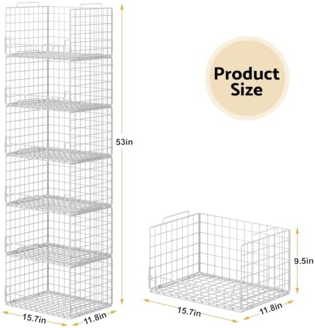 6-Tier Stackable Closet Organizers and Storage Basket - Foldable Closet Shelf Organizer System, Sturdy Metal Space-Saving Clothes Storage Bins for Wardrobe, White - Image 4