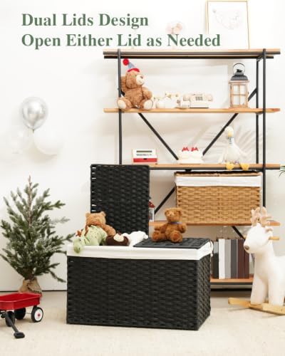SETVSON Storage Basket with Lid Wicker Baskets for Storage, 160L Black - Image 5