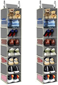 2 Pack Large-Sized Hanging Shoe Organizer 8-Shelf, Hanging Closet Organizer with 8 Side Pockets, Wider Hanging Shelves for Storage Shoes Clothes 9" W × 11.8" D× 48" H, Grey. by ROOMTALK