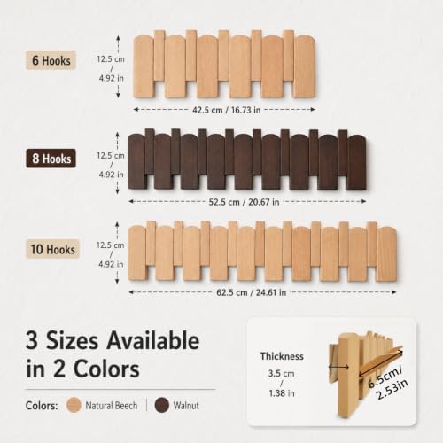 Wooden Coat Rack Wall Mount, Flip-Down Hooks, Walnut, 10 Hooks - Image 2
