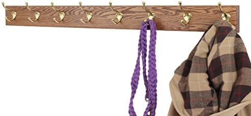 Solid Oak Coat Rack with Solid Brass Hat and Coat Style Hooks - Made in The USA (Chestnut, 41" x 3.5" with 8 Hooks) - Image 2