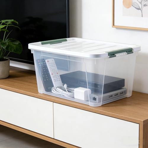 Storage Latching Bins, 35 Quart Clear Plastic, 4-Pack Storage Box - Image 5