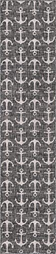 Unique Loom Outdoor Coastal Collection Area Rug - Ahoy (2' 7" x 12' Runner, Charcoal/ Ivory) - Image 3