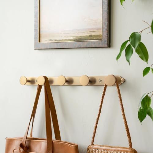 Goo-Ki Champagne Bronze Coat Rack Wall Mount with Keelplate Backplate, Heavy Duty Zinc Coat Hooks Wall Mounted, Modern Soft Gold Hat Hanger and Towel Rack for Entryway, Mudroom, and Bathroom(5 Hooks) - Image 4