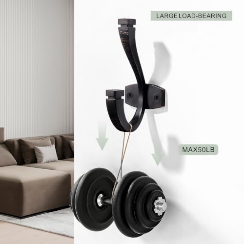 CHIVS (5 Pack Coat and Hat Wall Hooks Double Hooks for Hanging ，Oil-Rubbed Bronze Towel Hooks，Wall Mount ，Hanger Backpack, Purse, Bag, Towel Organization Decorative Wall Hooks - Image 6