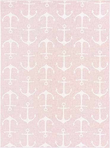 Unique Loom Outdoor Coastal Collection Area Rug - Ahoy (7' 10" x 11' Rectangle, Pink/ Ivory) - Image 3