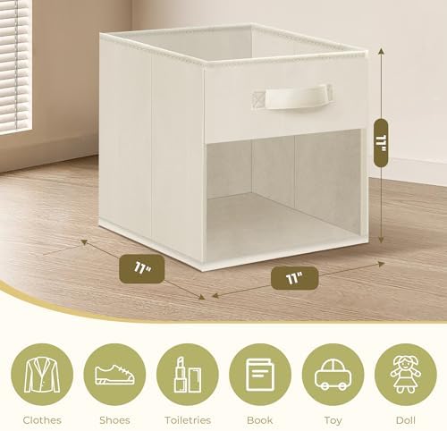 Storage Bins with Clear Window, 11x11 Storage Cubes, Collapsible Cube Storage Box, Fabric Closet Organizers with Handles for Home, Office, Shelf, Closets, Living Room, Beige, 12 Pack - Image 3