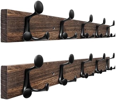 SKOLOO 30-Inch Wood Burnt Coat Rack Wall Mount with 5 Triple Hooks - Ideal for Family Entrances, Classrooms, and Pet Supplies Storage - Perfect Coat Hooks for Wall, Pack of 2 by SKOLOO