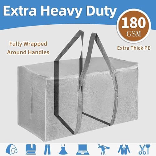 16 Pack-Extra Large Heavy Duty Moving Bags - Waterproof Storage Totes with Handles & Zippers, Foldable for College Dorm, Storage (Gray) - Image 2