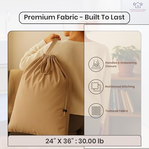 LFH Home Large Premium Cotton Rich Canvas Laundry Bag with Drawstring and Handles Heavy Duty, Multi-Use, and Washable for Home, Travel, College or Storage 24x36 (Pack of 4)-Beige - Image 5