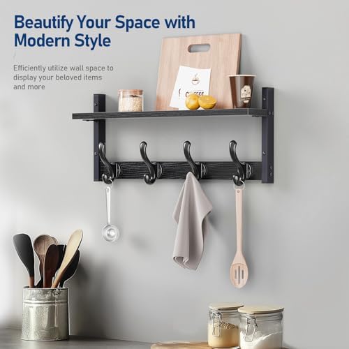 Tatub 20" Rustic Coat Rack Wall Mount with Shelf, Wall Hooks with Shelf, Heavy Duty Entryway Organizer Hangers for Hanging, Hat, Bag, Jacket for Bathroom, Living Room, Bedroom, Black - Image 6