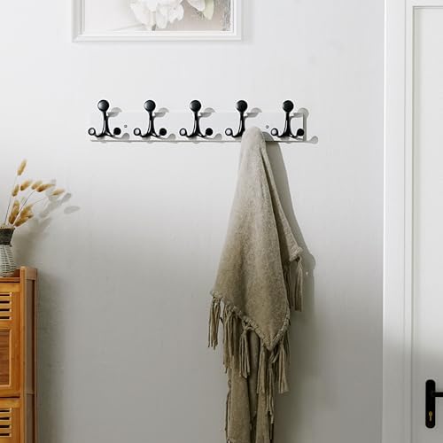 SKOLOO 24-Inch White Wood Coat Rack Wall Mount with 5 Triple Hooks - Ideal for Family Entrances, Classrooms, and Pet Supplies Storage - Perfect Coat Hooks for Wall - Image 4