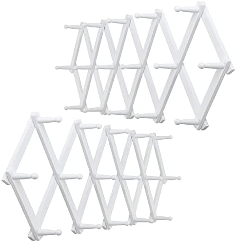 WEBI Accordion Wall Hanger,Expandable Wooden Coat Rack,Accordion Hat Rack for Wall for Hats,Caps,16 Peg Hooks,White,2 Packs by WEBI