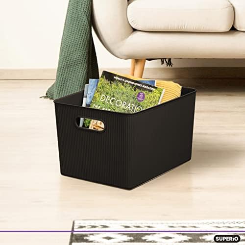 Superio Ribbed Collection - Decorative Plastic Basket Open Home Storage Bins Organizer, X-Large Brown (6 Pack) Container Boxes for Organizing Closet Storage Bins for Shelves 22 Liter/23 Quart - Image 6