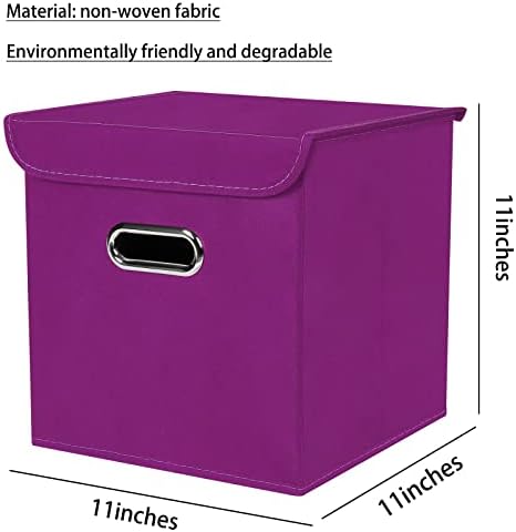 Closet Organizers Fabric Storage Bins With Lids Collapsible Cube Storage Organizer Basket With Handles,Storage Boxes for Clothes Storage,Office,Laundry,Shelves,6 Pack,（Purple） - Image 2