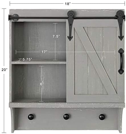 Kate and Laurel Cates Decorative Farmhouse Cabinet Wall Organizer with Sliding Barn Door and 3 Knobs, 18 x 8 x 20, Gray, Shabby-Chic Farmhouse-Inspired Mail and Key Holder for Wall - Image 3