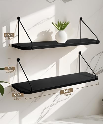Afuly Black Floating Shelves for Wall, 24in Shelf with Brackets, Set of 2 - Image 3