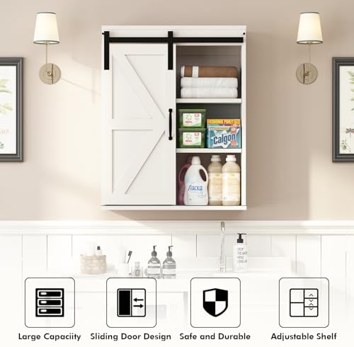 RUSTOWN Farmhouse Bathroom Wall Cabinet with Sliding Barn Door - Image 6