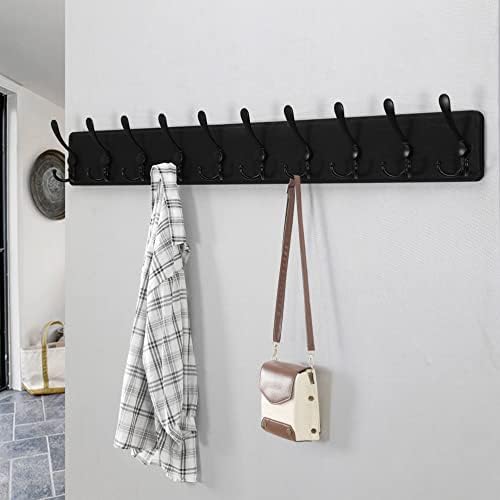 Dseap Coat Rack Wall - Heavy-Duty 38-1/4" Long, with Reinforced 10 Custom Tri-Hooks, Solid Wood Wall Hanger for Coats Hat Jackets - Rustic Farmhouse Entryway Hallway Storage, Black - Image 5