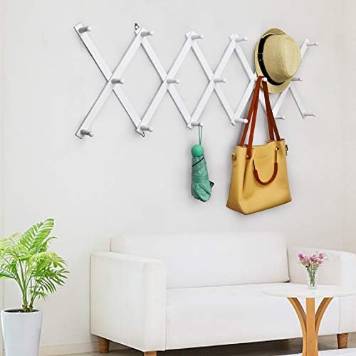 WEBI Accordion Wall Hanger,Expandable Wooden Hat Rack for Wall Mounted Coat Rack,Accordion Hat Hooks Holder for Baseball Caps,17 Peg Hooks,White,2 Packs - Image 3