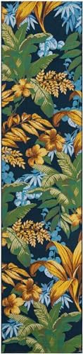 Unique Loom Outdoor Botanical Collection Area Rug - Calypso (2' 7" x 12' Runner Multi/Light Blue) - Image 3