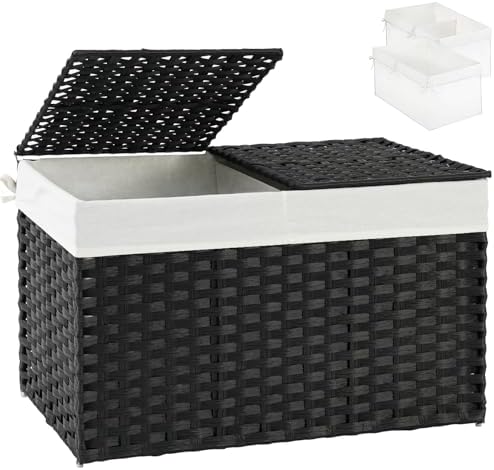 SETVSON Storage Basket with Lid Wicker Baskets for Storage, 160L Black by SETVSON
