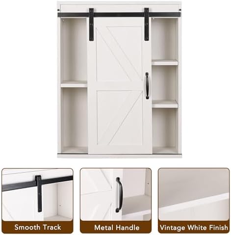 RUSTOWN Farmhouse Bathroom Wall Cabinet with Sliding Barn Door - Image 7