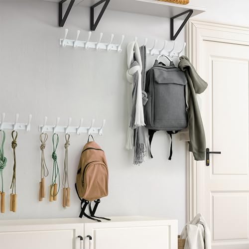 SKOLOO Heavy Duty Wall Mounted Coat Rack - 6 Hooks, Stainless Steel, Pack of 2, Sturdy Coat Hooks for Hanging Clothes, Jacket, Hat, White - Image 5