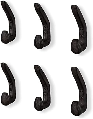 Rustic State Halle Wall Mount Cast Iron Hooks Coat Towel Bag Hat Hanger Multiuse Entryway Railroad Spike Rack Black Set of 6 by RusticState