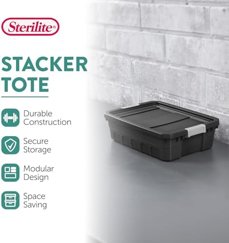 Sterilite 12-Pack Plastic Storage Bins with Lids, Stackable Containers, 10 Gallon, Black - Image 2